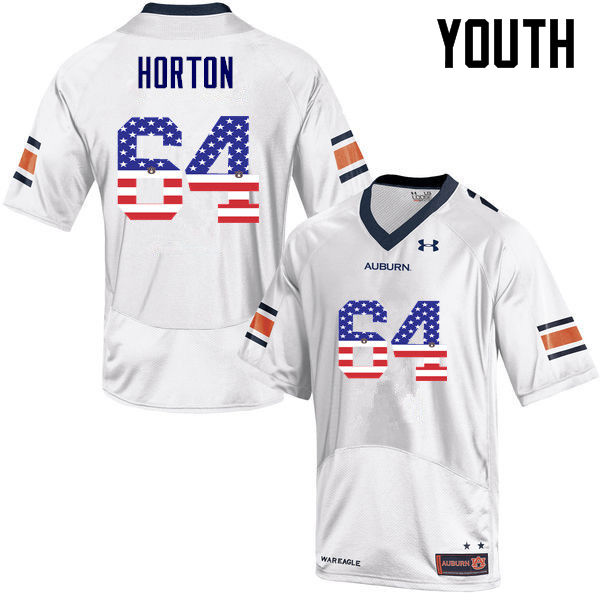 Youth Auburn Tigers #64 Mike Horton USA Flag Fashion White College Stitched Football Jersey
